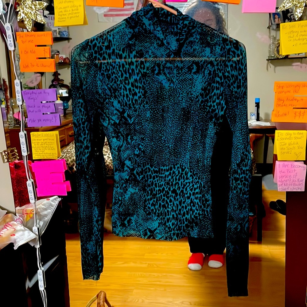 Animal print see through long sleeve with turtle neck